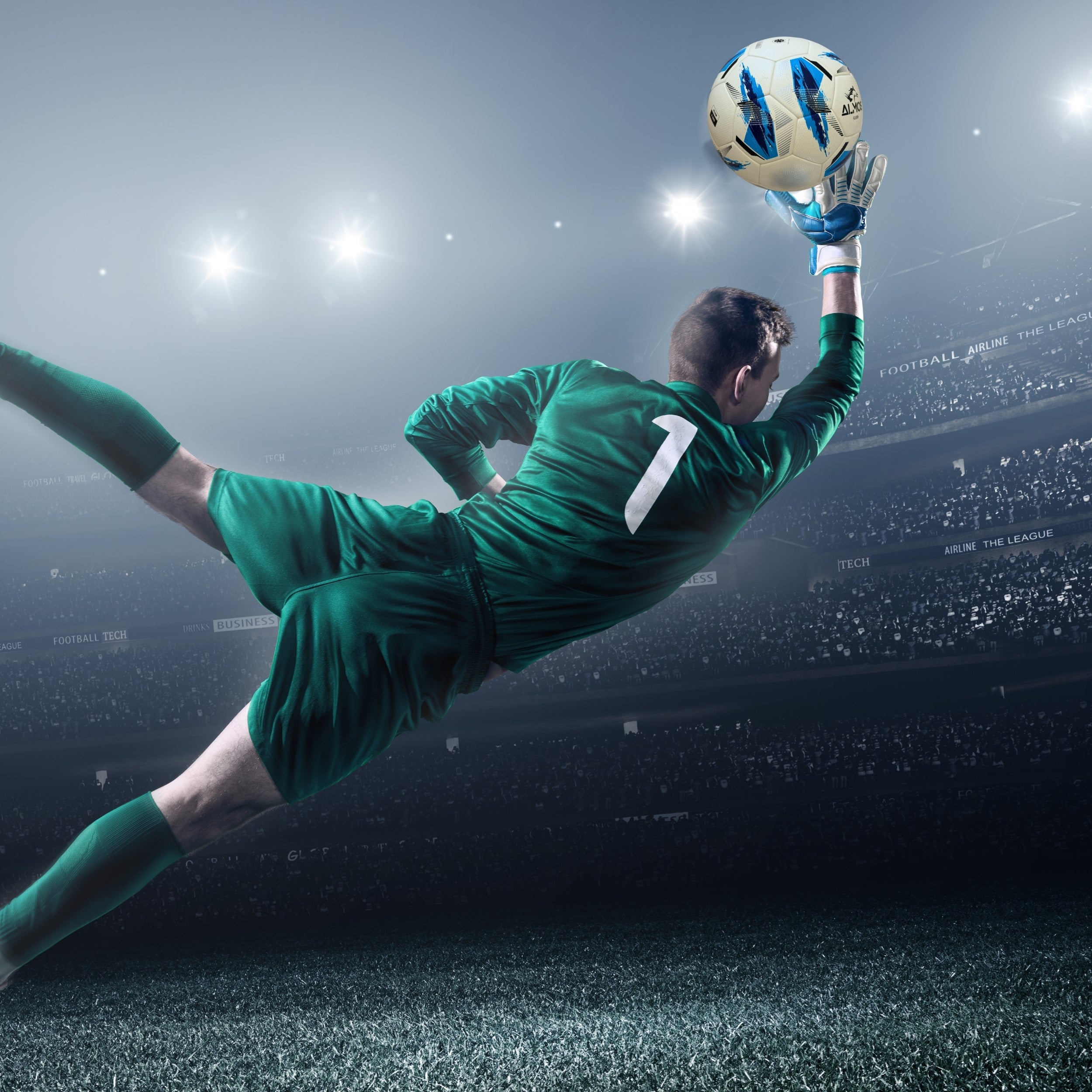 Almos Soccer Max Gel Goalkeeper Gloves – Blue & White | Sizes 7, 8, 9