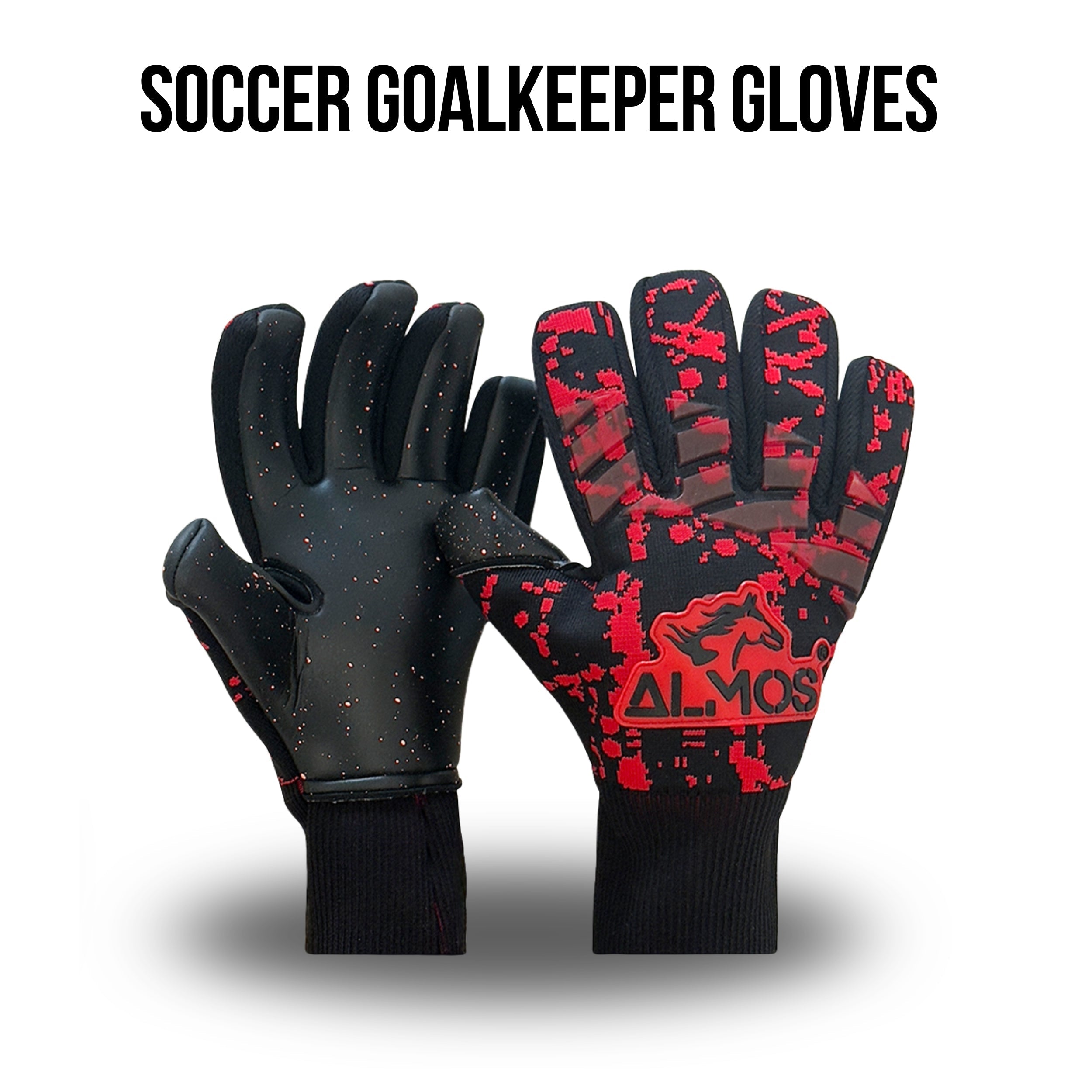 Almos Soccer Max Pro Gel Goalkeeper Gloves – Red & Black | Sizes 7–9