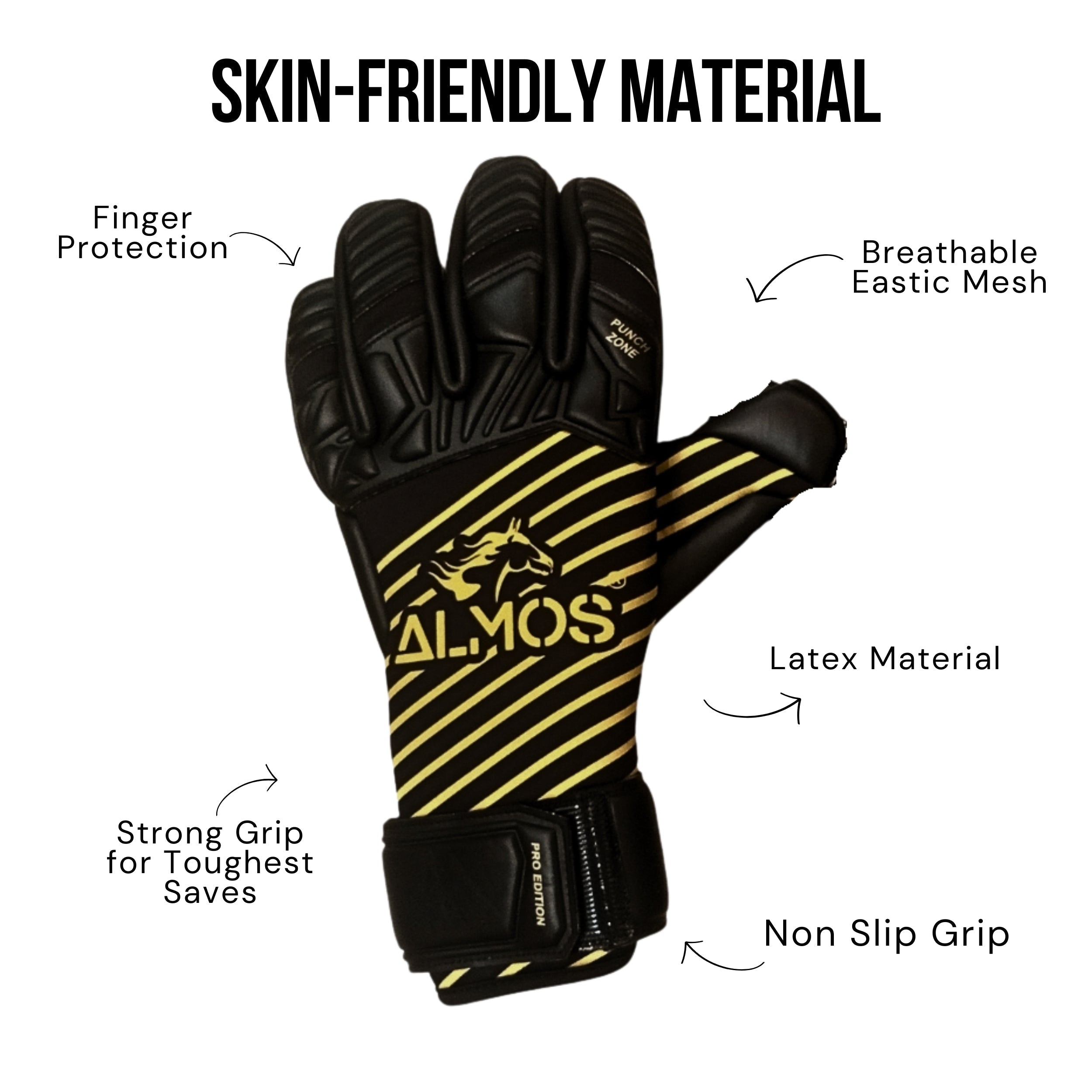 Almos Soccer Max Super Soft Reflex Goalkeeper Gloves – Black & Gold